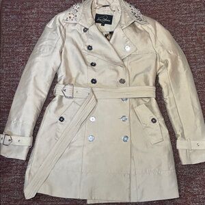 Sam Edelman gold shiny studded winter trench heavyweight trench coat small glam
